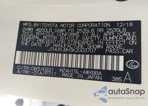 2019 Lexus Ux 250H F Sport из США, поврежденный, VIN JTHU9JBH3K2003707